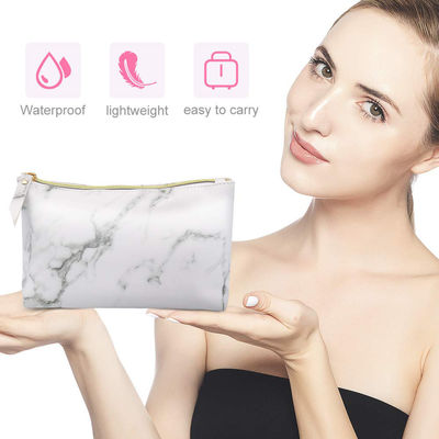 กระเป๋าใส่แปรงแต่งหน้าหินอ่อน PU Travel พร้อมซิปทอง